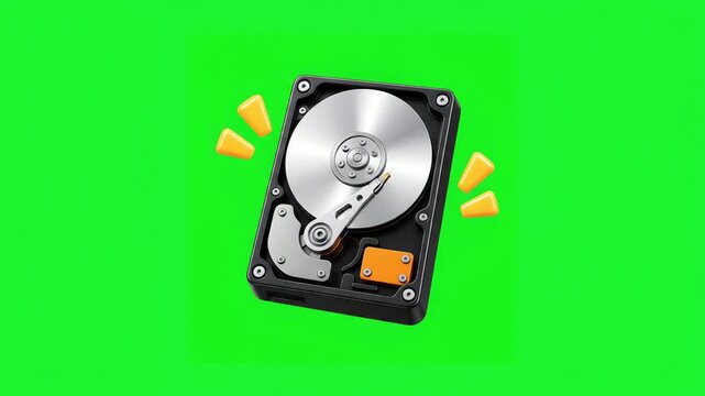 3D render of a computer hard disk drive icon on a green screen background