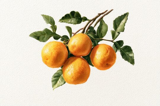 Watercolor bergamot fruit study with leaves on white background