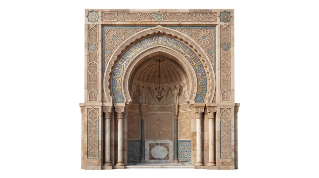 Close-up of an ornate arched doorway with intricate on transparent background