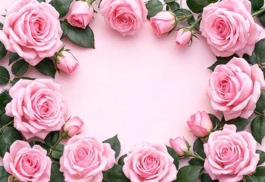 Beautiful pink roses arranged in elegant floral wreath design