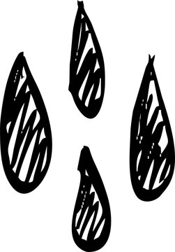 Four hand-drawn black teardrops with parallel lines
