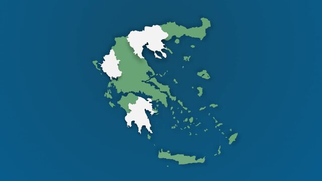Greece Map Highlighting Specific Regions, Motion Graphic Animated Map