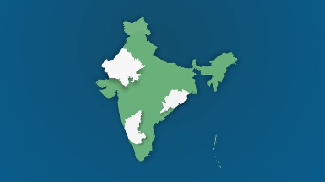 India Regional Map Animation, Highlighting Specific States and Territory