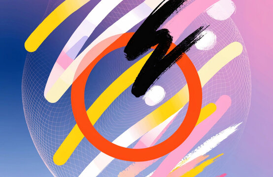 Abstract brush strokes circle on colorful gradient grid background for design.