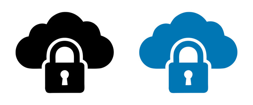 Cloud computing security icons with padlock symbols for data protection and network safety concepts
