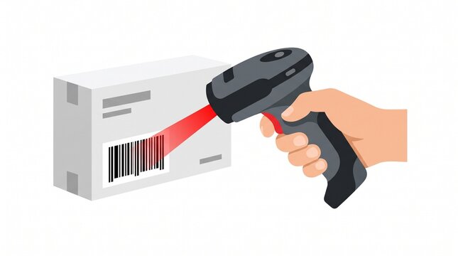Barcode Scanner Scanning Package Box, Handheld Laser Reader Concept, Logistics Inventory Vector