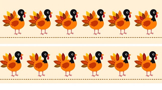 Seamless repeating pattern of colorful cartoon turkeys for thanksgiving design