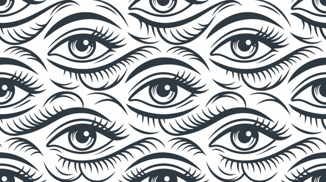Seamless Pattern of Stylized Eyes with Lashes