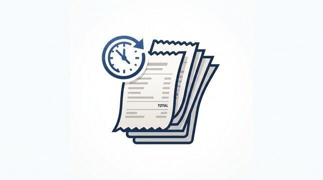 Minimalist receipt and clock icon concept, overdue bill and deadline symbol, financial paper payment illustration