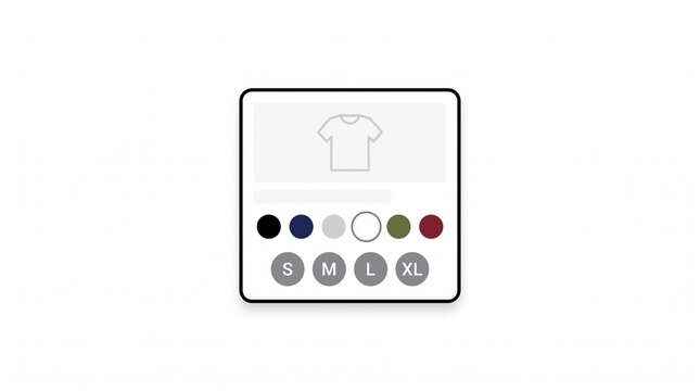 Minimalist product selector interface, online shopping t-shirt design option card, e-commerce apparel customizer element