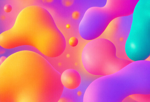 Abstract organic shapes in yellow, pink, orange and blue floating on background.