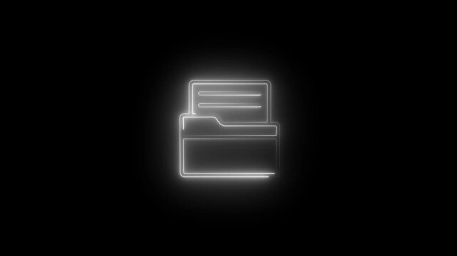 Glowing neon file folder icon animation on black background