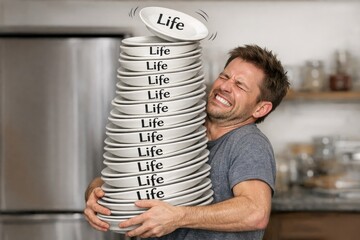 Obraz premium A person holding a stack of plates with inspirational text