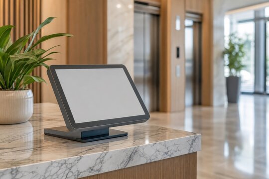 Blank Visitor Display on Modern Office Reception Counter