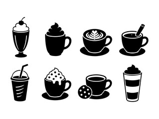 Obraz premium Coffee cup icons and cafe beverage silhouette vector set