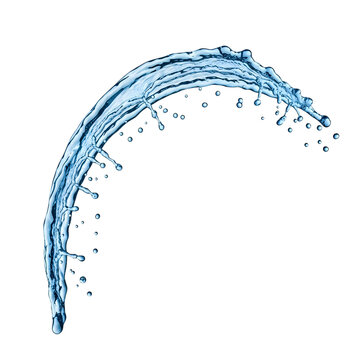 Clear blue water splash arc isolated on a white background
