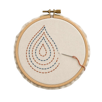 Wooden Embroidery Hoop with Teardrop Stitch Pattern and Needle