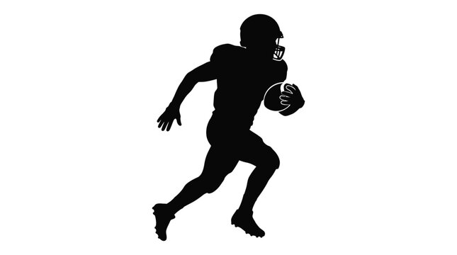 Football player silhouette running with ball against a white background