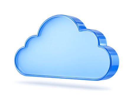 Blue Glass Cloud Icon Isolated on White 3D Rendering