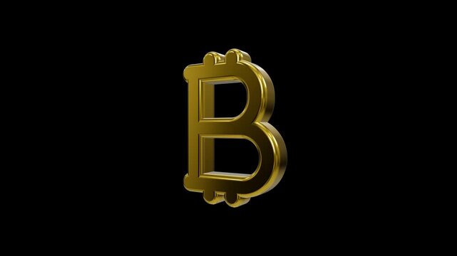3D Golden Bitcoin Symbol Isolated on Black Background