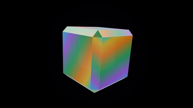 Rotating 3D Geometric Cube with Iridescent Gradient