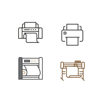 Printing Equipment Set Desktop Printer Plotter Commercial Press Vector Icon