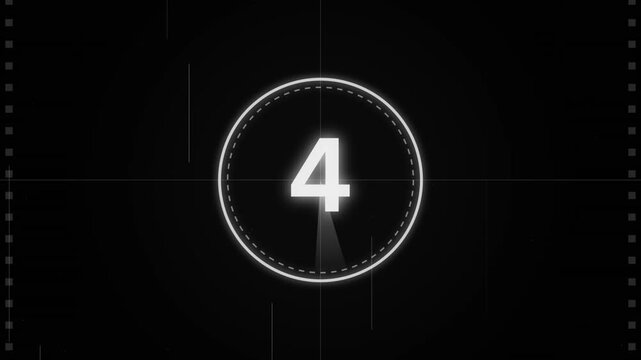 Retro film countdown from nine to one featuring grainy vintage texture and circular animation.