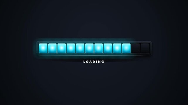 Animated Loading Progress Bar with Glowing Blue Blocks