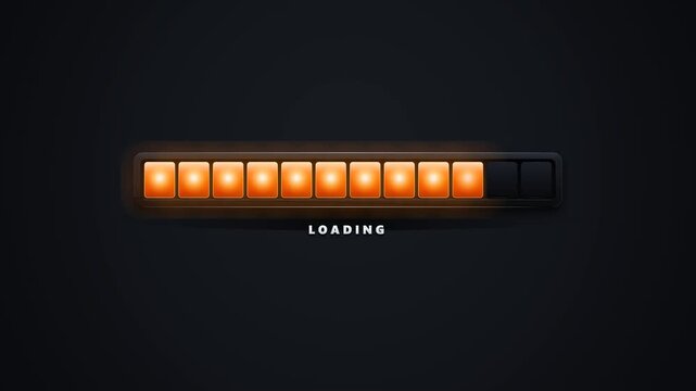Glowing orange segmented loading progress bar filling