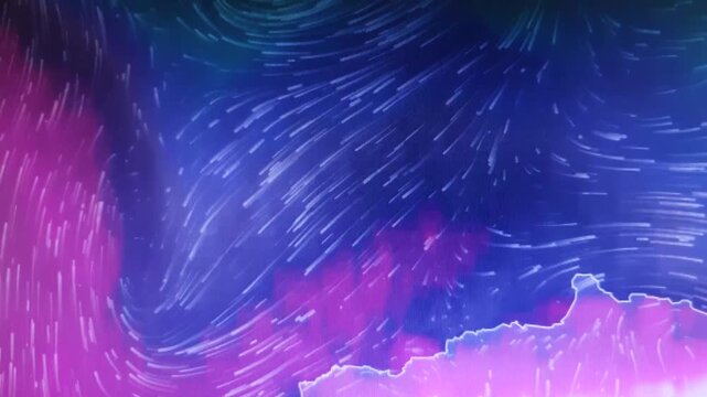 Meteorological map showing precipitation, weather, and wind. Weather forecast, synoptic map. Weather forecast, precipitation on the weather map, storm.