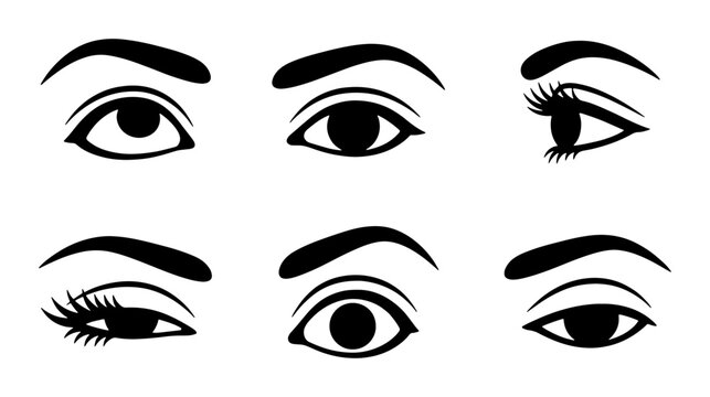 Six diverse eye and eyebrow silhouettes for beauty logo