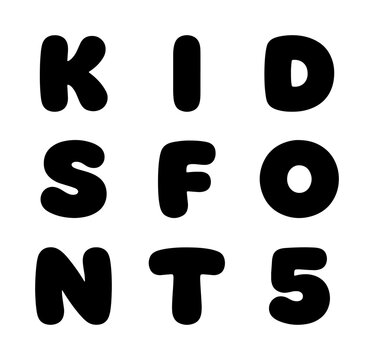 Kid font silhouettes set with letters K, I, D, S, F, O, N, T, 5 for lettering and design