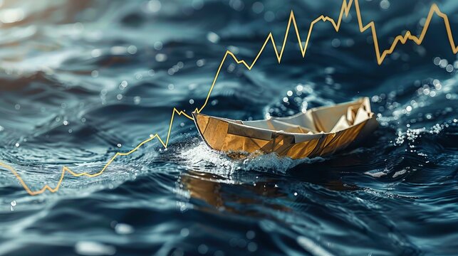 American paper boat represents financial risk during stock market volatility and global uncertainty