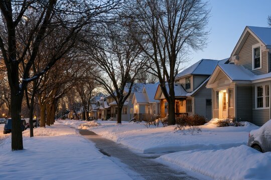 Winter Suburban Neighborhood: Cozy Houses in a Calm Minnesota Setting