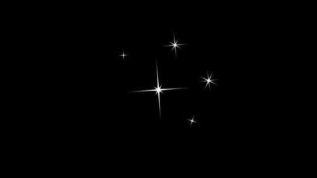 Twinkling stars animation, white cartoon, flat, vector, doodles style stars. falling sparkling bright stars overlay background, looping 4k Animation twinkling stars on a black background