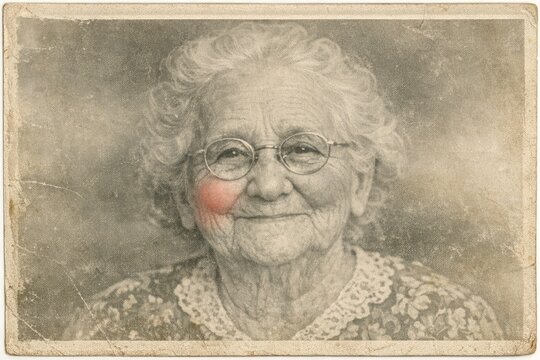 A classic portrait of a woman wearing glasses and smiling