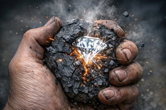 A person grasping a sparkling diamond, ideal for jewelry or gemstone-related concepts