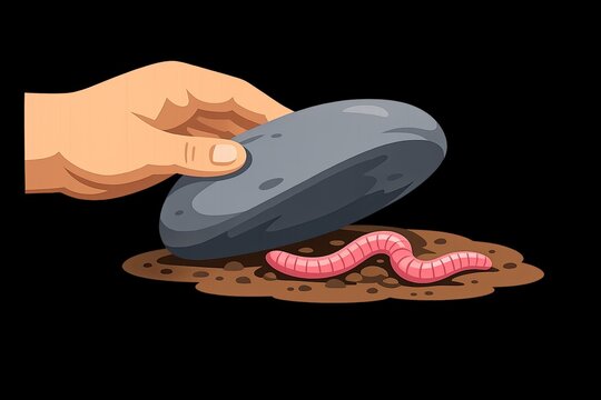 A close-up image of a hand picking up a worm from a pile of dirt