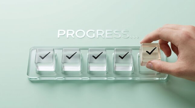Hand Placing Checkmark Into Progress Tracker Ice Cube Tray