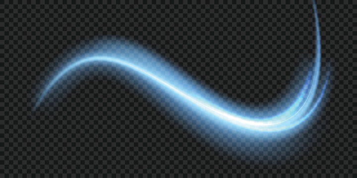 Blue wind waves effect. Abstract light motion trails with sparkles isolated on black background. Light blue Twirl. Curve light effect of blue line. Luminous blue circle.	
