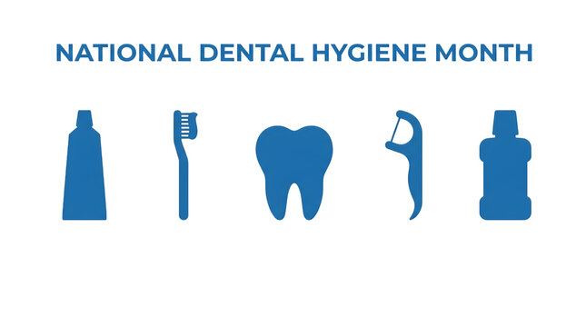 National dental hygiene month icons set