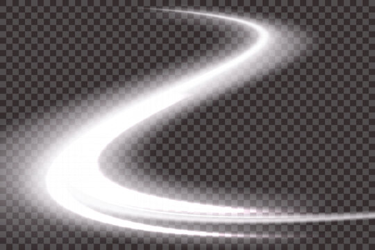 Neon laser motion lines sweep across city road, highway traffic. White light wave, forming futuristic energy trail, guiding speed direction. White air hides the whirlwind. Vector illustration png.