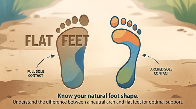 Flat feet versus arched sole contact foot shape comparison diagram for orthopedic foot health and arch support awareness