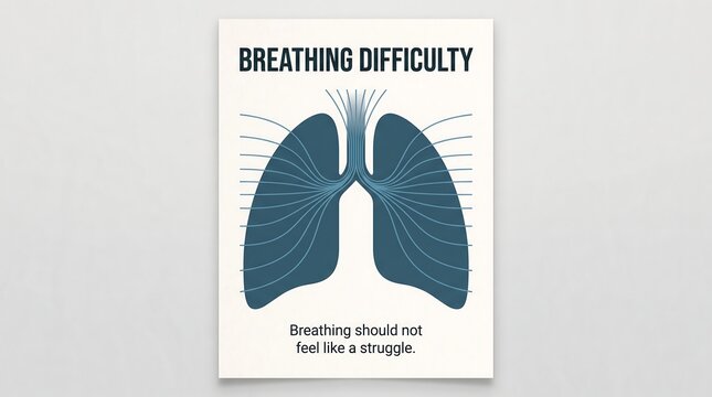 Breathing difficulty conceptual medical poster showing human lungs with airflow obstruction lines
