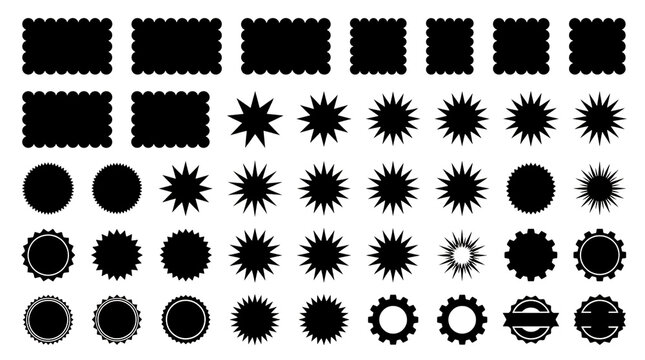 Set of black geometric stamp shapes and ink blots