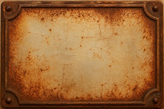 Aged rusted metal plaque with distressed patina surface