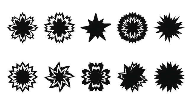 Set of black ink splash and star burst shapes