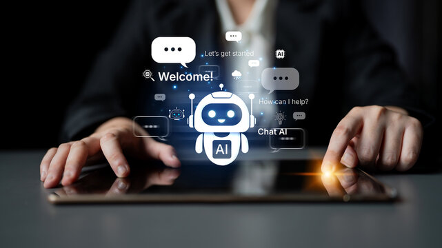 Welcome message introduces chat AI assistant for instant help. Chat AI supports questions and tasks, and chat AI improves service with friendly NLP chatbot onboarding. Corpus