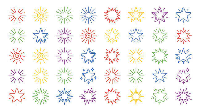 Set of colorful pixel art sparkle and star icons