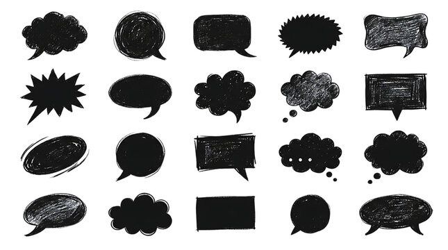 Set of hand drawn black speech bubbles and talk clouds